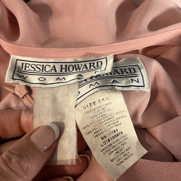 Jessica Howard 2pc Jacket Dress Plus sz 24W Pink Crepe Wedding Evening Cocktail - Picture 12 of 12